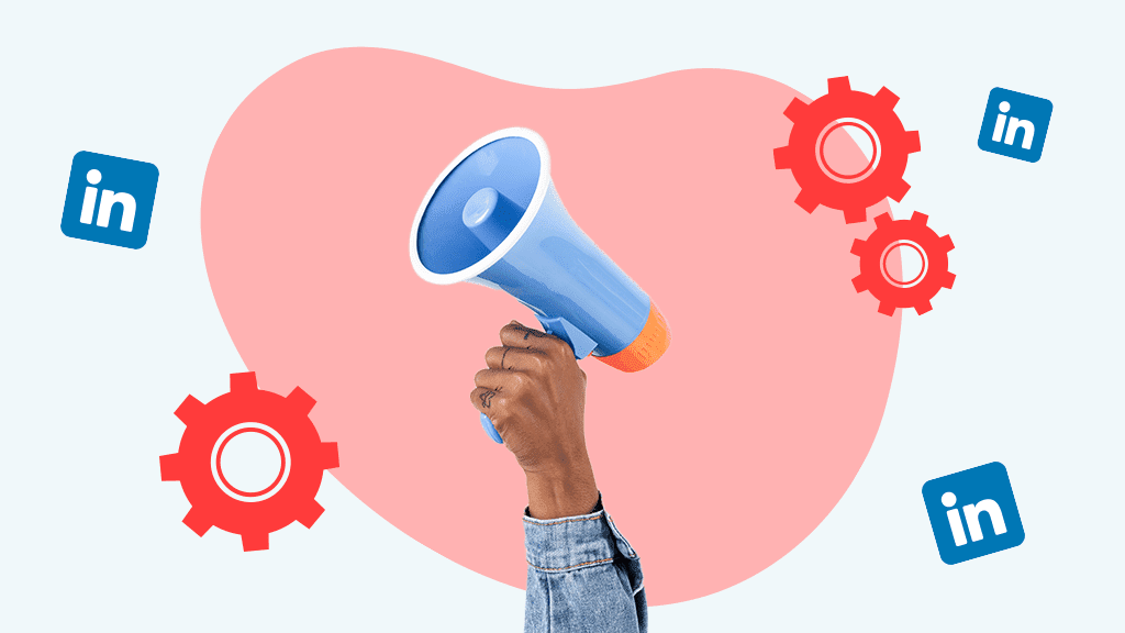 Megaphone surrounded by LinkedIn logos