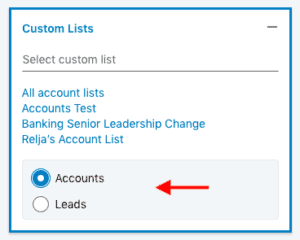 How to exclude leads lists or accounts lists