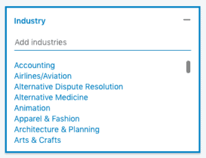 Sales Navigator filters by industry