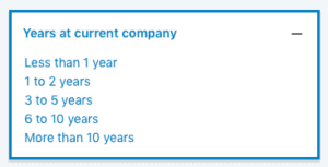 Filter by years at company