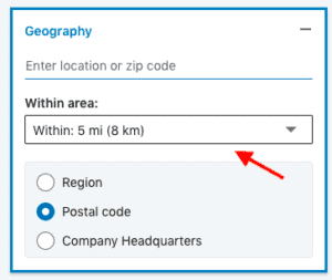 More Sales Navigator filters by geography