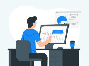 Cartoon man looking at graphs