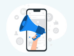 Cartoon megaphone over cell phone