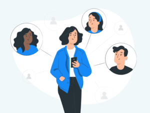 Woman surrounded by a virtual community