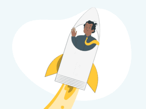 Man in a tie on board a rocket