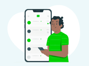 Man texting on a giant phone
