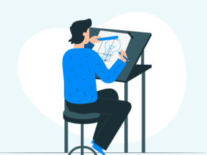 A man creating a technical design drawing