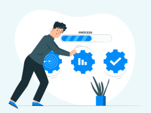 Cartoon man pushing a progress bar