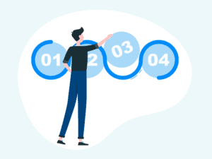 Man standing in front of numbers that represent stages