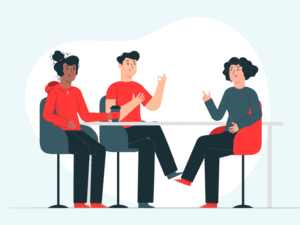 People sitting around a table talking