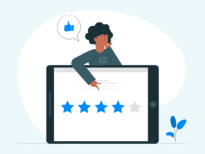 Person pointing at a four-star rating