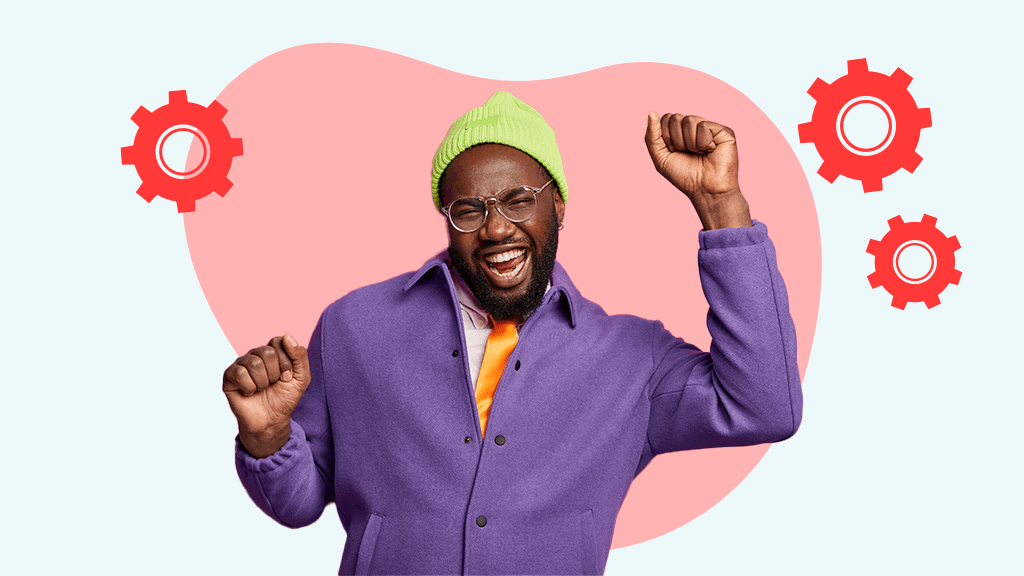 Happy man in bright clothes dancing