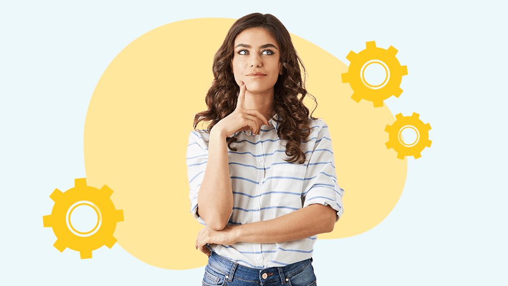 Curious woman posing with her finger on her chin