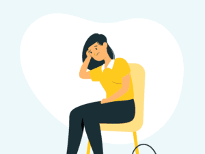 Woman sitting on a chair looking sad