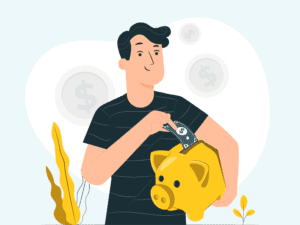 Man putting money into a piggy bank