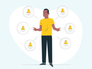 Man surrounded by mini avatar icons